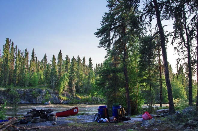 "Our campsite beside Trout Rock Rapids"