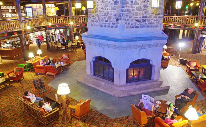 The six sided stone fireplace in Chateau Montebello