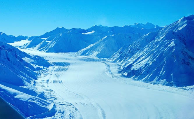 Massive glaciers are a common sight in Kluane