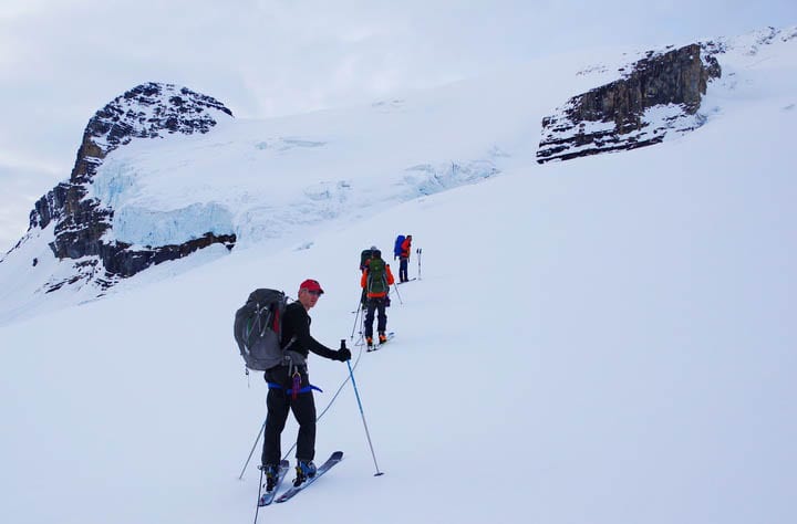 Heading into the crux of the trip - an area with crevasses & risk of avalanches