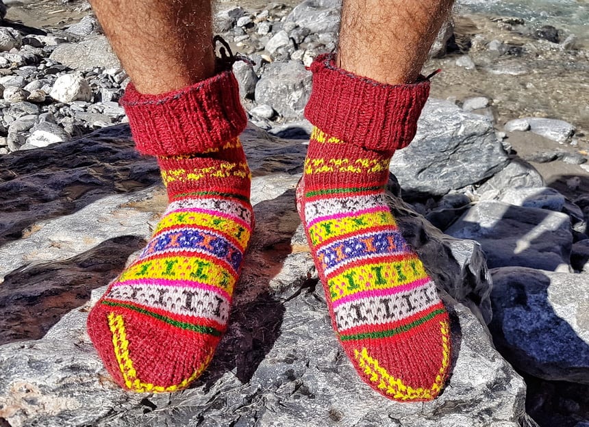 One of our guide's mothers knit these warm, colourful socks that you can fin in the markets of Leh